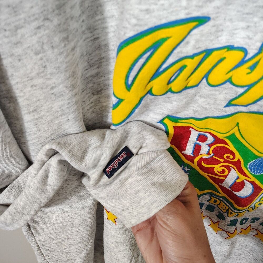 Jansport Unisex Vintage 90s Graphic Sweatshirt L Gray Collegiate Logo Streetwear - Picture 6 of 9